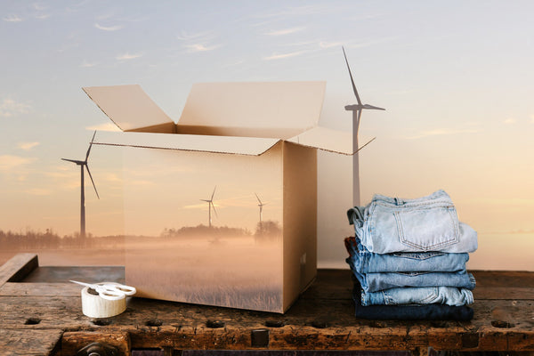 Packing Box superimposed with Wind turbines